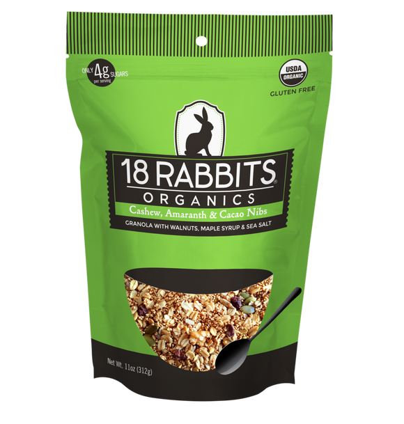 18 RABBITS: Cashew, Amaranth & Cacao Nib Granola, 11 oz