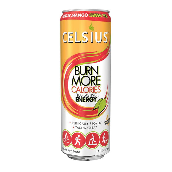 CELSIUS: Calorie Burning Drink Peach Mango Green Tea 4 Pack, 48 oz