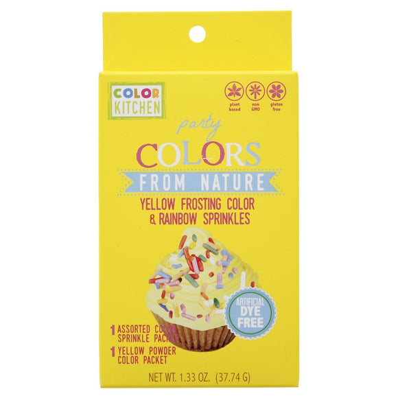 COLORKITCHEN: Party Colors From Nature Yellow Frosting Color & Rainbow Sprinkles, 1.33 oz