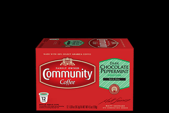 COMMUNITY COFFEE: Dark Chocolate Peppermint 12 Count K-Cup Pods, 4.5 oz