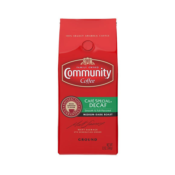 COMMUNITY COFFEE: Ground Cafe Special Decaffeinated Medium-Dark Roast, 12 oz