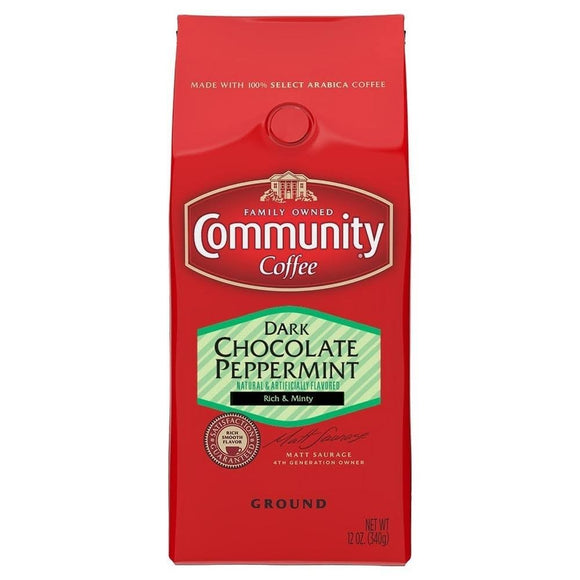 COMMUNITY COFFEE: Premium Ground Coffee Dark Chocolate Peppermint, 12 oz