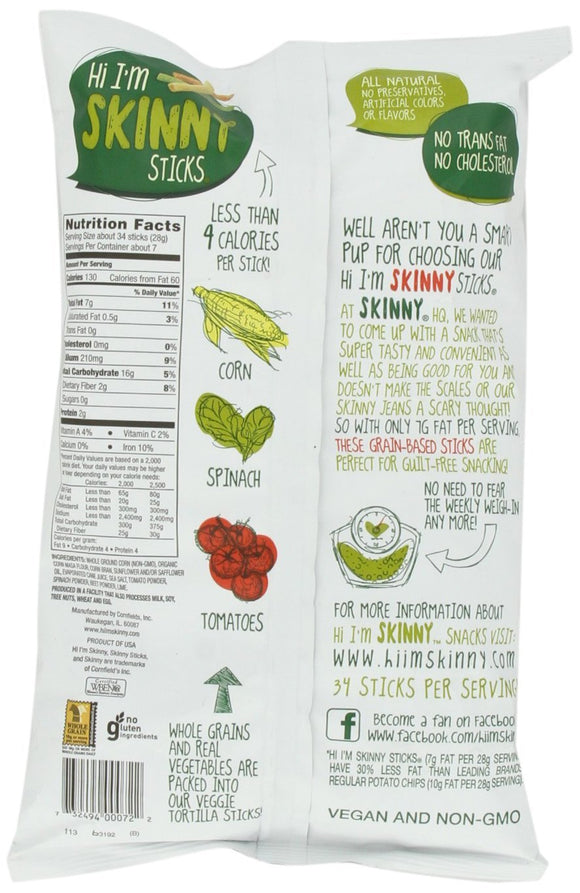 CORNFIELDS: Hi I’m Skinny Sticks All Natural Veggie Tortilla with 30% Less Fat, 7 oz