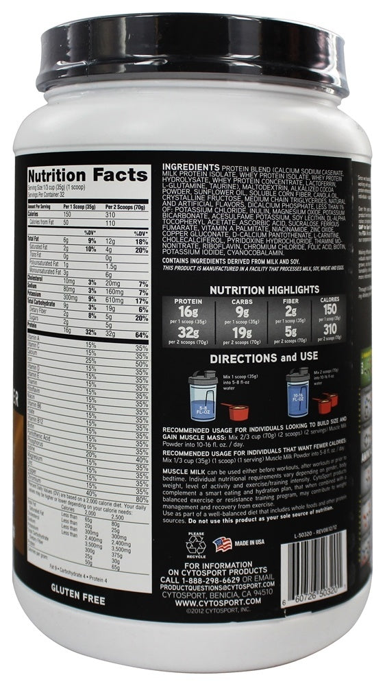 CYTOSPORT: Genuine Muscle Milk Protein Powder Chocolate, 2.47 lb