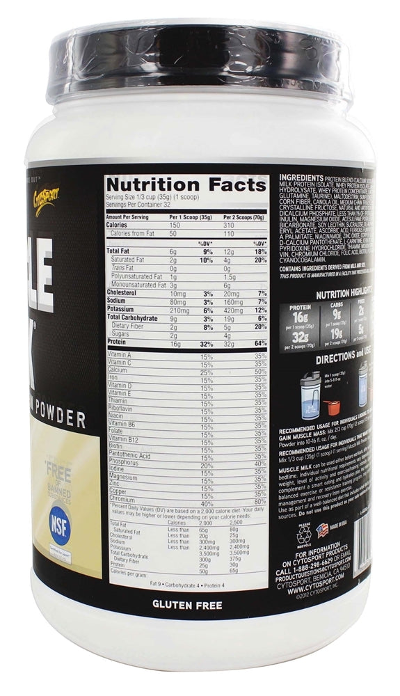 CYTOSPORT: Muscle Milk Lean Muscle Protein Powder Vanilla Creme, 2.47 Lb