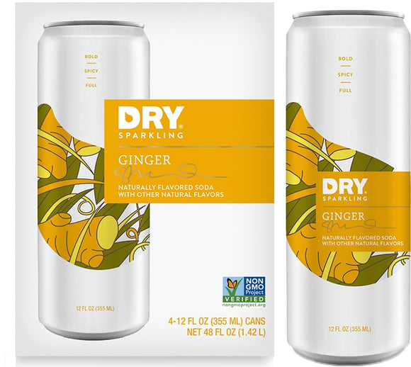 DRY SODA: Sparking Soda Ginger 4-12oz, 48 oz