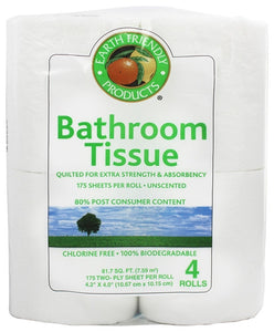 EARTH FRIENDLY: Bathroom Tissue Extra Strength 175 Two-Ply Sheets, 4 Rolls