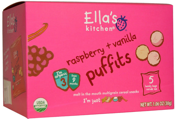 ELLA'S KITCHEN: Organic Puffits Stage 3 Raspberry & Vanilla, 1.06 oz