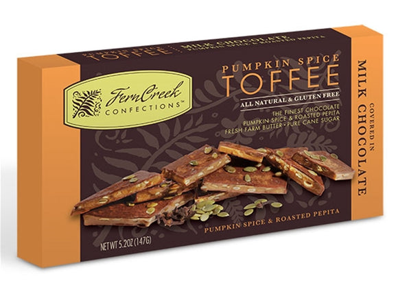 FERNCREEK: Milk Chocolate Pumpkin Spice Almond Toffee Bar, 5.2 oz