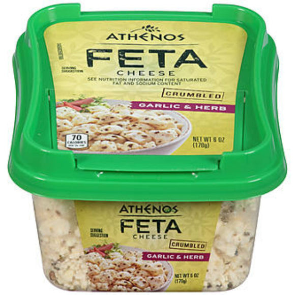 ATHENOS: Feta Crumbled Garlic & Herb Cheese Plastic Tub, 6 Oz
