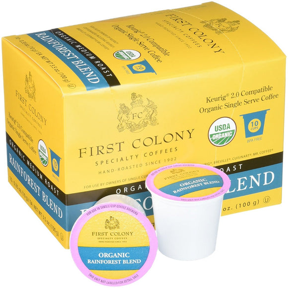 FIRST COLONY: Single Serve Coffee Rainforest Blend 10 Count, 3.5 oz