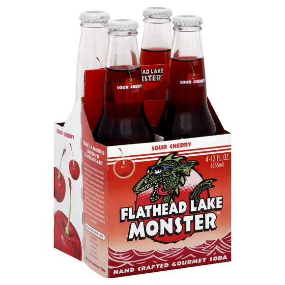 FLATHEAD LAKE: Gourmet Soda Sour Cherry Pack of 4 (12 Oz Each), 48 oz