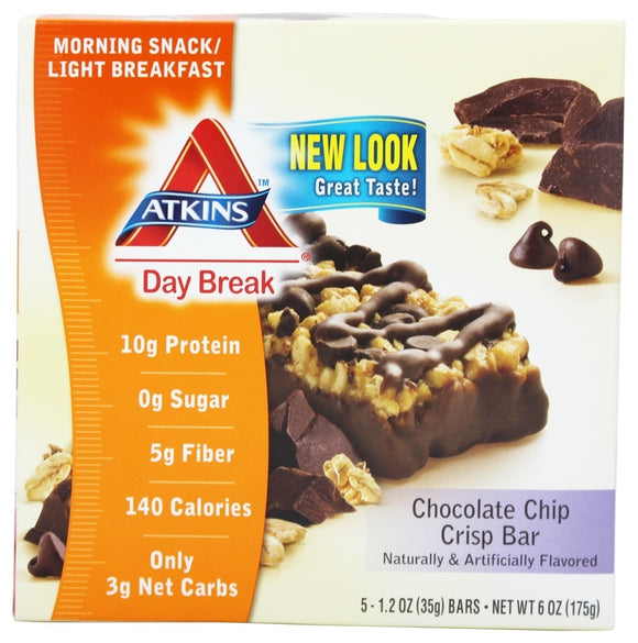 ATKINS: Day Break Snack Bar Chocolate Chip Crisp (5x1.2oz bars), 6 oz