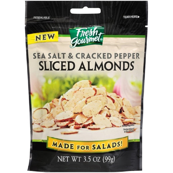 FRESHGOURMET: Sea Salt And Cracked Pepper Sliced Almonds, 3.5 oz