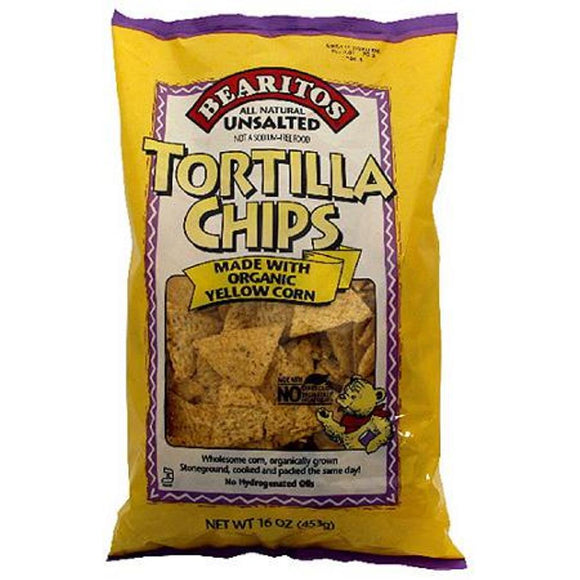 LITTLE BEAR: Organic Yellow Tortilla Chips No Salt, 16 oz