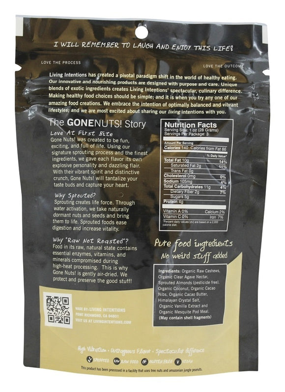 LIVING INTENTIONS: Gone Nuts White Chocolate Cashews Almonds & Cacao Nibs, 3 oz