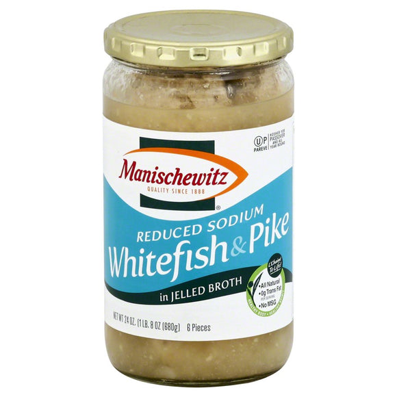 MANISCHEWITZ: Whitefish & Pike in Jelled Broth Reduced Sodium, 24 oz