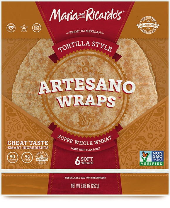 MARIA AND RICARDO'S: Artesano Wraps Super Whole Wheat, 8.88 Oz