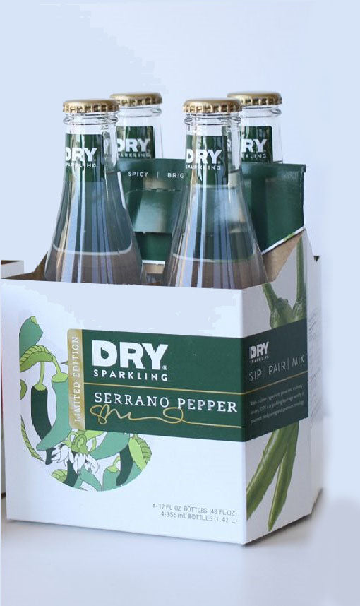DRY SODA: Dry Sparkling Serrano Pepper Bottle 4-12 fl oz, 48 fl oz