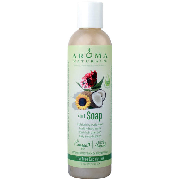 AROMA NATURALS: Tea Tree Eucalyptus Castile Liquid Soap, 8 oz